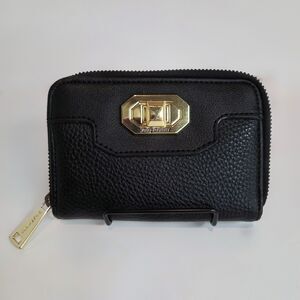 Juicy Couture Y2K Gothic Love Me Not Black Pebbled Faux Leather Small Zip Wallet